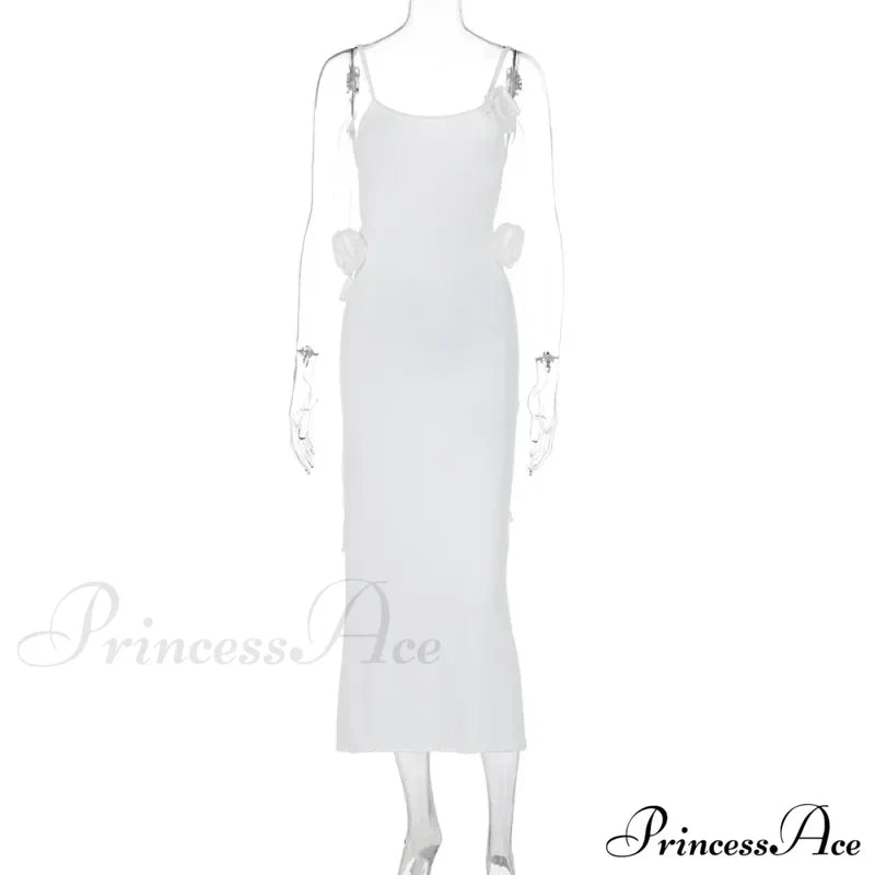 Floral Applique Bandage Sleeveless Summer Vestido Midi Dress