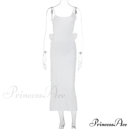 Floral Applique Bandage Sleeveless Summer Vestido Midi Dress