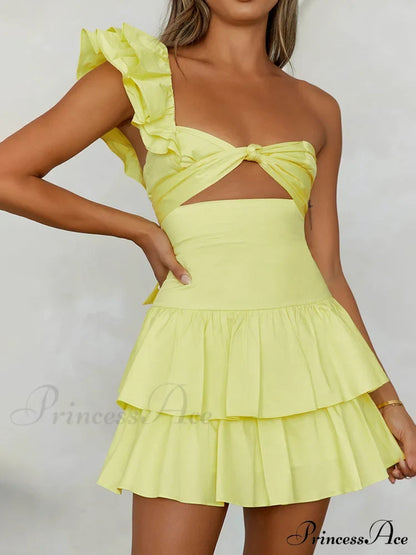 Floral Elegant Mini Dress Yellow / S Dresses