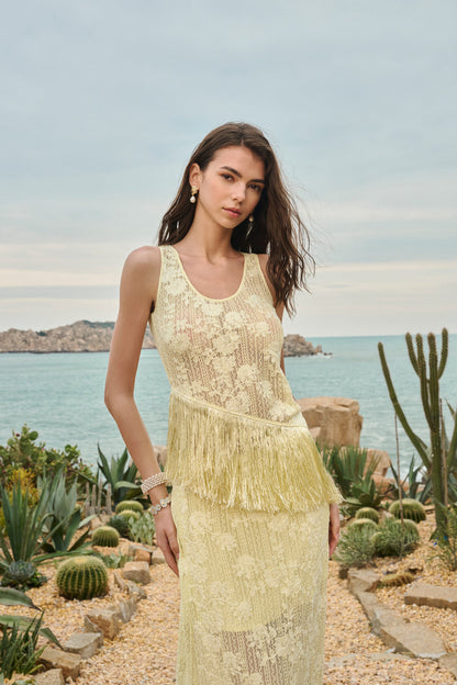 Floral lace fringe-trim set