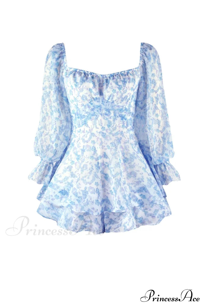 Floral Print Long Sleeve Ruffled Skirt Trousers Rompers