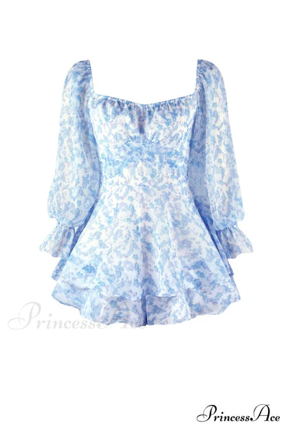 Floral Print Long Sleeve Ruffled Skirt Trousers Rompers