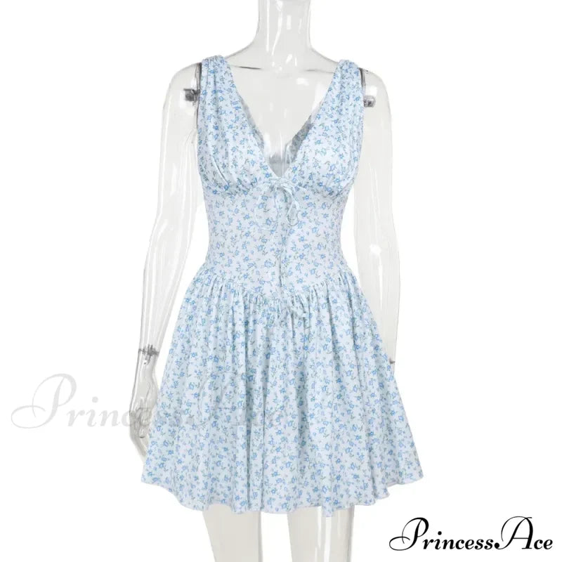 Floral V-Neck Stylish Flare Mini Dress