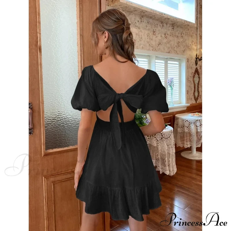 Flounce Hem Dress With Tie Back