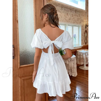 Flounce Hem Dress With Tie Back