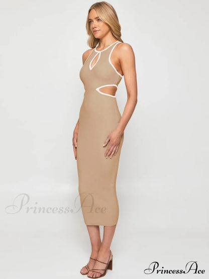 For Gown Figure-Hugging Cutouts Midi Women Brown / S