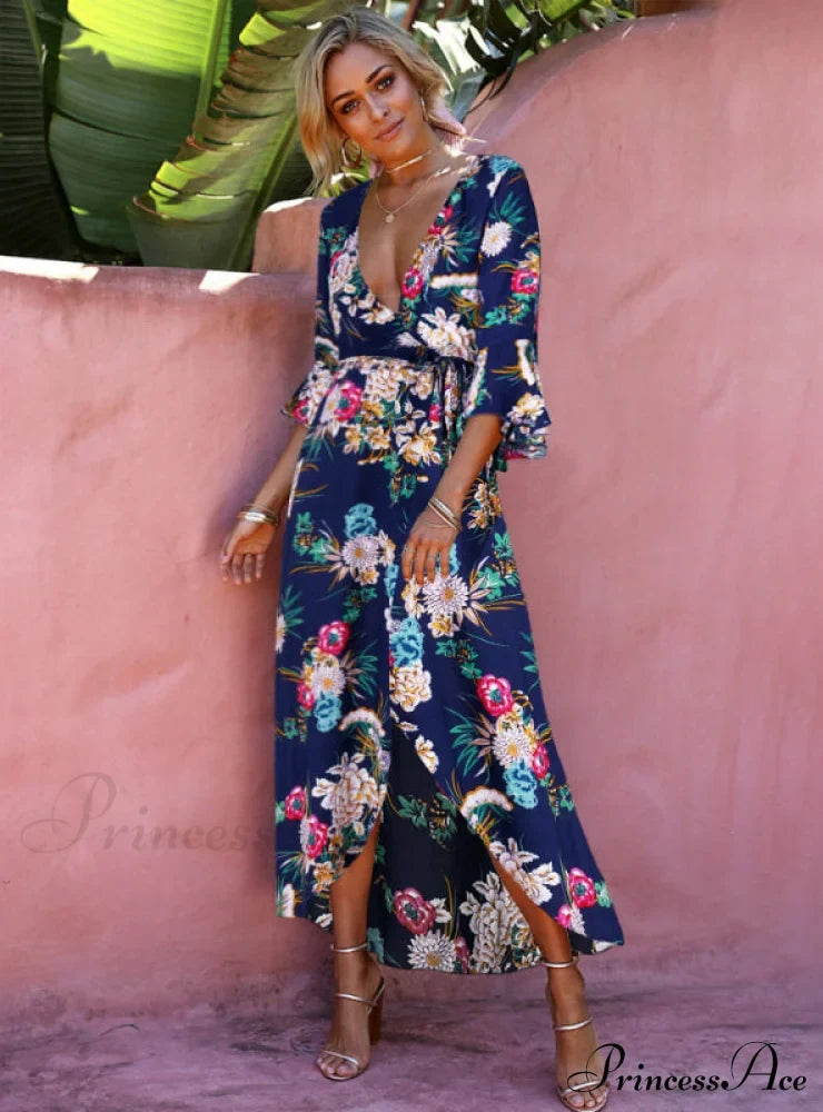 Gown Flowered For Neck Design Full-Length Vintage Warm-Season V Women M / Green Dresses