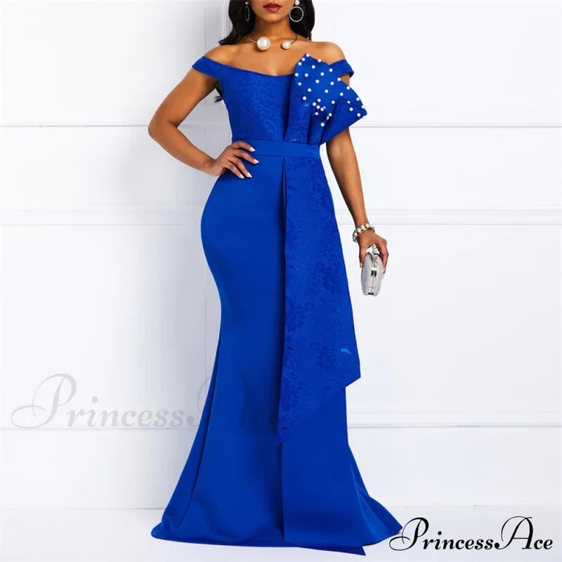 Gown Lace Elegant Embroidery Red Women Cut Low Party Beaded - Mermaid Warm-Season Floor-Length Blue