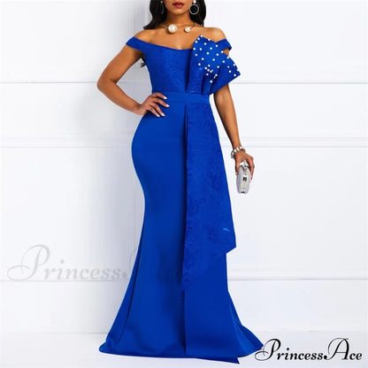 Gown Lace Elegant Embroidery Red Women Cut Low Party Beaded - Mermaid Warm-Season Floor-Length Blue