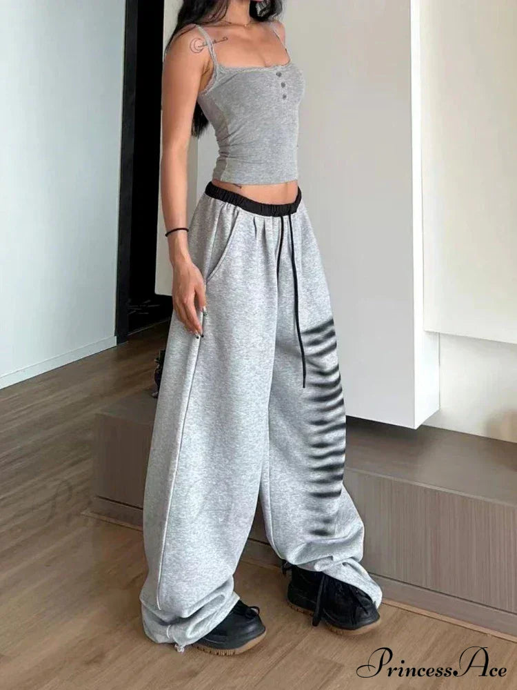 Grey Baggy Stylish Slit Patchwork Sweatpants  Trousers