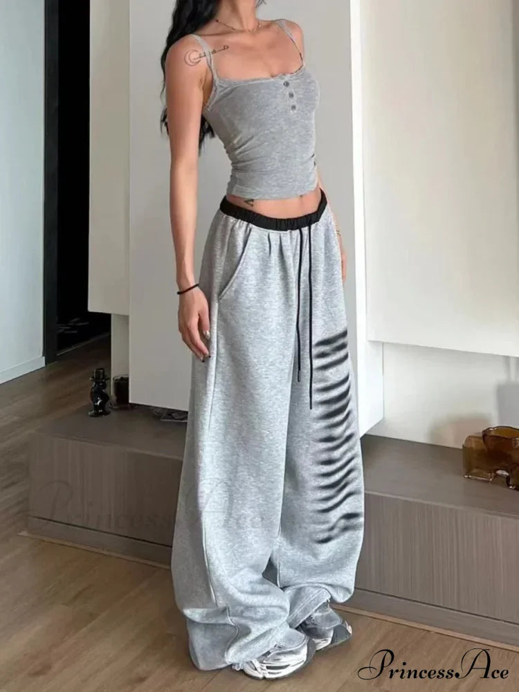 Grey Baggy Stylish Slit Patchwork Sweatpants  Trousers