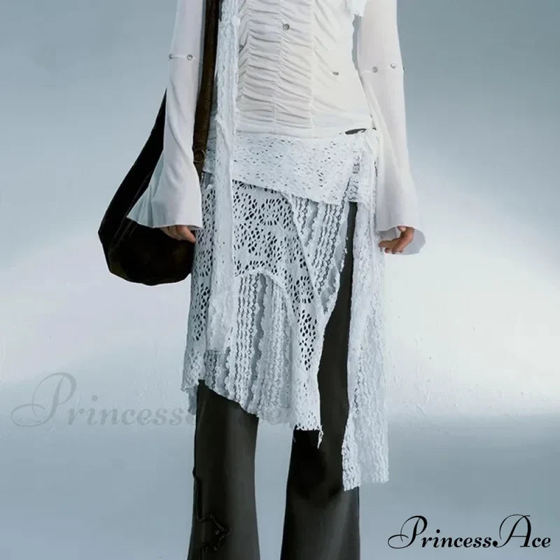 Grunge Lace Irregular Tulle Patchwork Streetwear Skirt