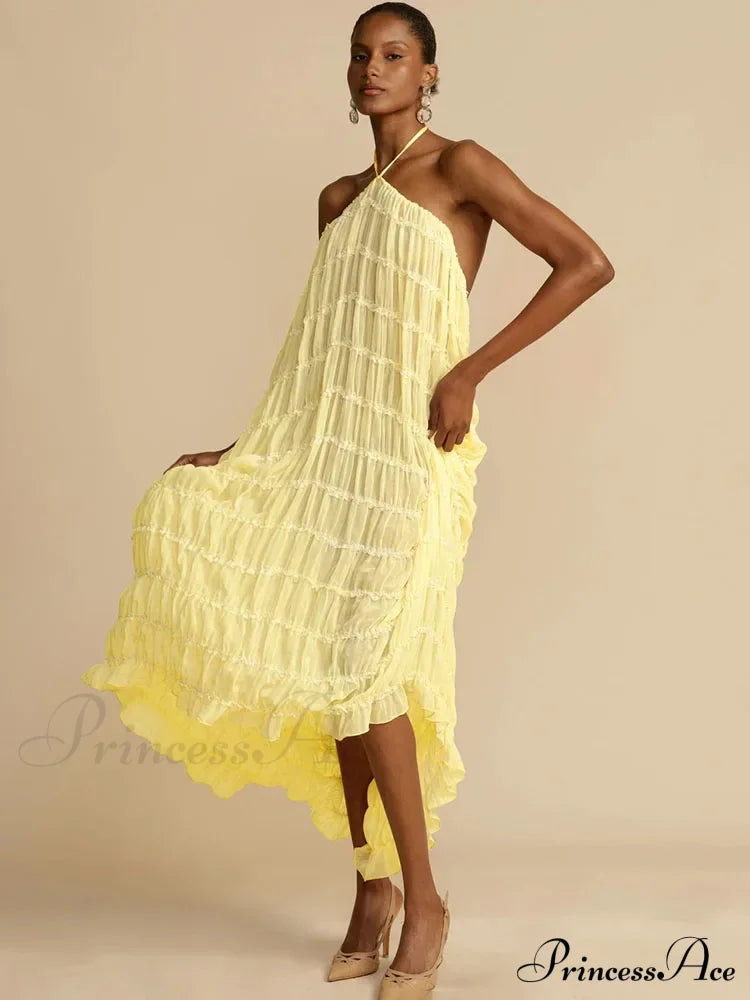 Halter Neck Stylish Ruched Midi Dress Mini