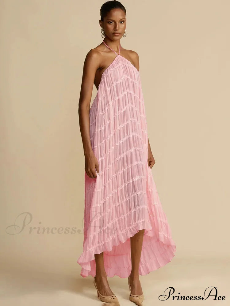 Halter Neck Stylish Ruched Midi Dress Mini