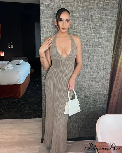 Halter Plunge V Neck Dress