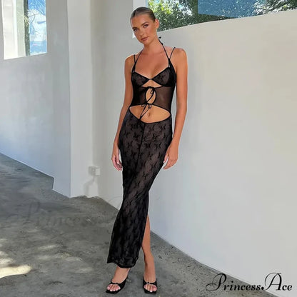 Halter Sleeveless Backless Split Maxi Dress