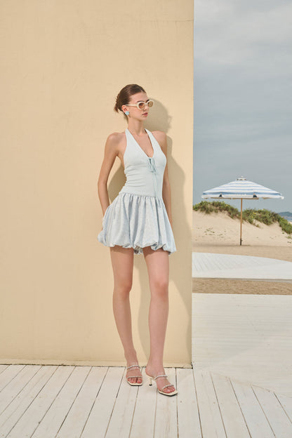 Halter tie-neck bubble skort dress