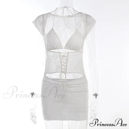 Hollow Out Jacquard Lace Co-Ords Set Mini Dress