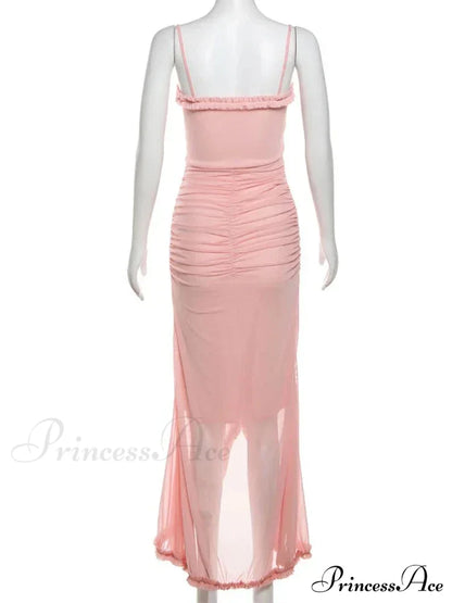 Hollow Out Ruffles Charming Strap Midi Dress