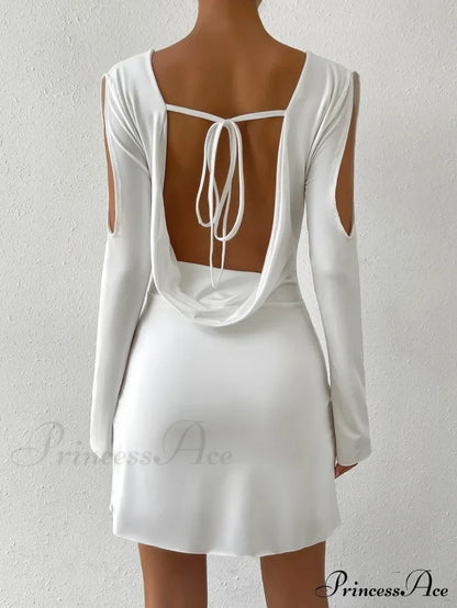 Hollow V Neck Long Sleeve Open Back Lace Up Wrapping Nightclub Cut Out Dress