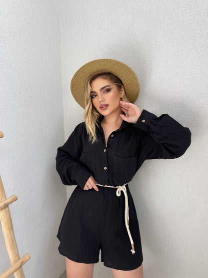 JUMPSUIT LINO ME KRAHE TE GJATE DHE RRIP NE BEL
