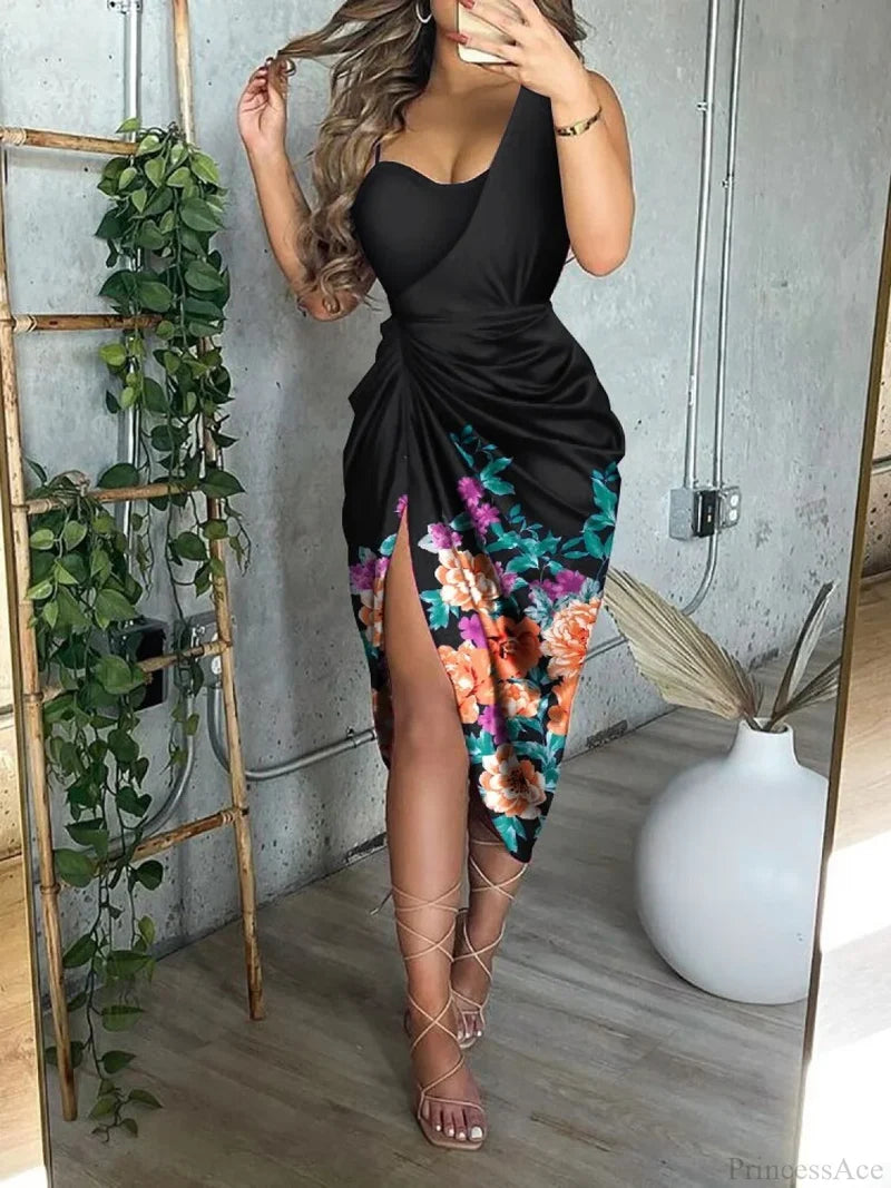 Women’s Irregular Party Slim One-Shoulder Stitching - Gown Sequin Dress