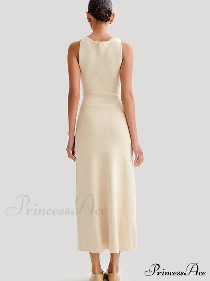 Knit Buttoned Stylish Midi Dress Solid