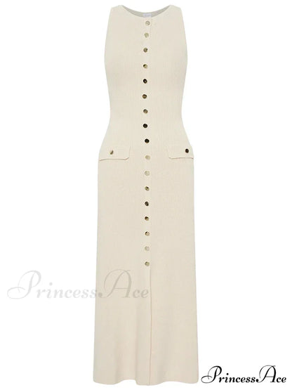 Knit Buttoned Stylish Midi Dress Solid