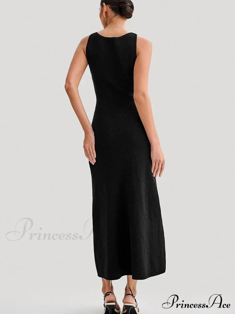 Knit Buttoned Stylish Midi Dress Solid