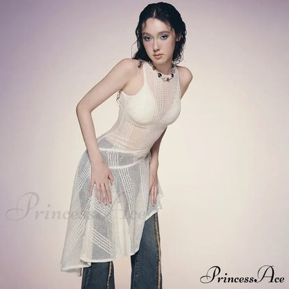 Knit White Asymmetrical Charming Tank Midi Dress