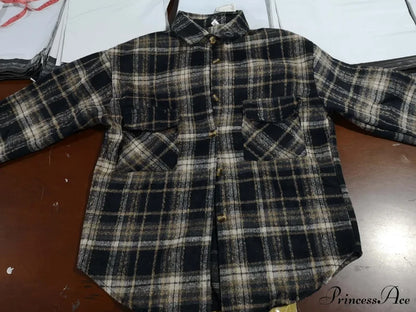 Korean Flannel Plaid Boyfriend Oversized Blouse Casual For Women Autumn Street Tunic Shirts Vintage