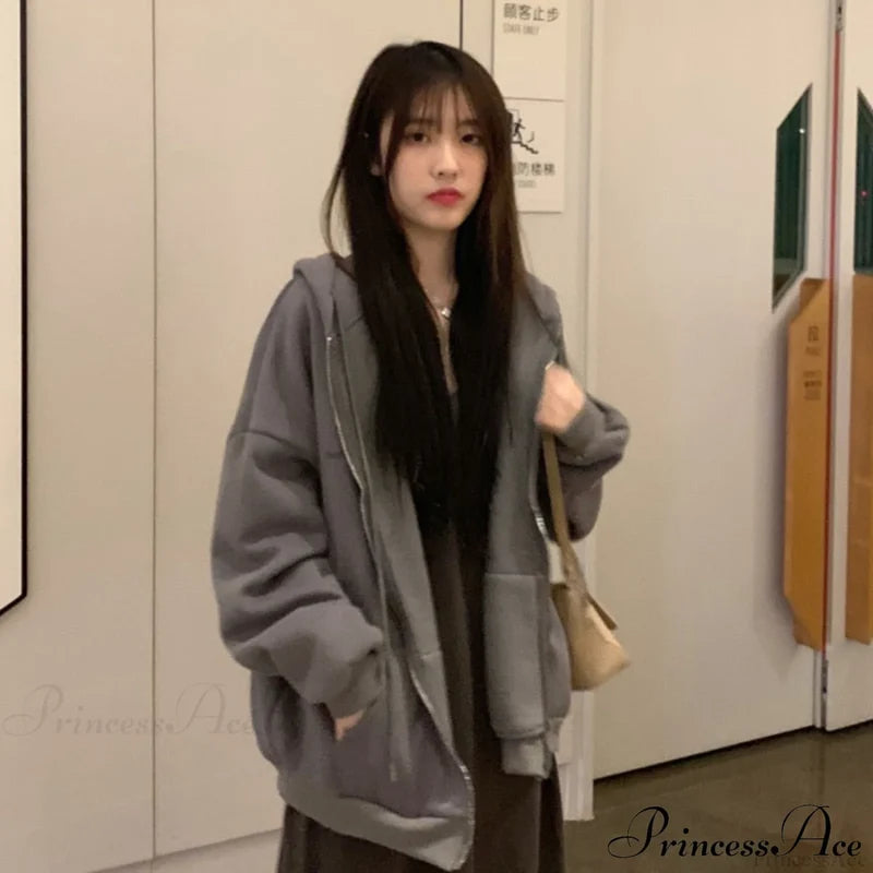 Korean Version Oversized Solid Color Hoodies Dark Grey / S Sweatshirts & Hoodies-L