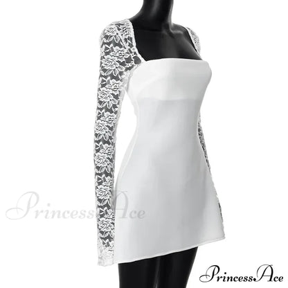 Lace Long Stylish Sleeve Mini Dress Splice Dresses