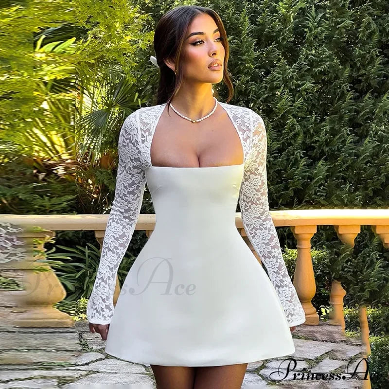 Lace Long Stylish Sleeve Mini Dress Splice Dresses