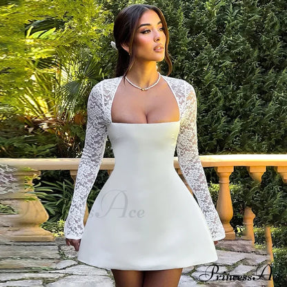 Lace Long Stylish Sleeve Mini Dress Splice Dresses