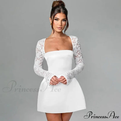 Lace Long Stylish Sleeve Mini Dress Splice Dresses