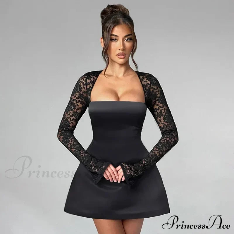 Lace Long Stylish Sleeve Mini Dress Splice Dresses
