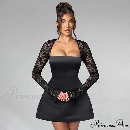 Lace Long Stylish Sleeve Mini Dress Splice Dresses