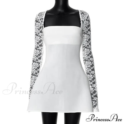 Lace Long Stylish Sleeve Mini Dress Splice Dresses