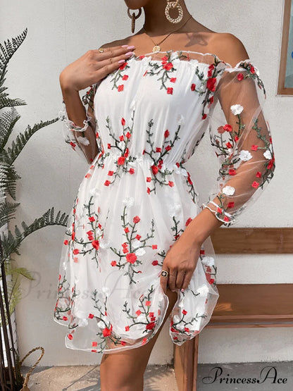 Lace Off-The-Shoulder Dress M / White Lace Dress