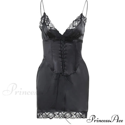 Lace Up Front Cami Dress With Contrast M / White Lace Up Short Mini Dress