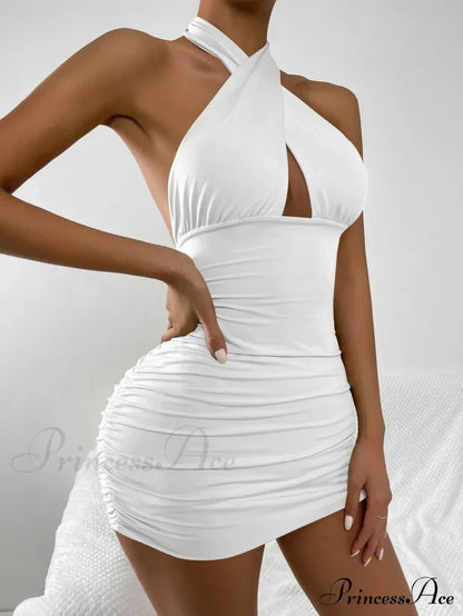 Lace Up Halterneck Strapless Backless Sleeveless Night Club Short Outfit Hollow Out Dress