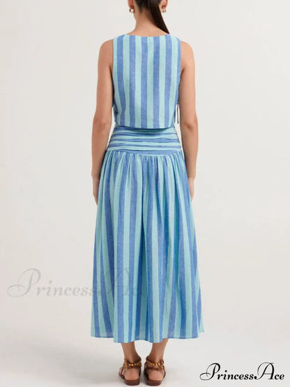 Lace-Up Tank And Ruched Graceful Waist Midi Skirt Set Dresses