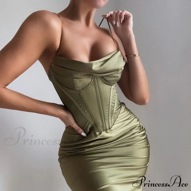 Layer Of Gown Satin Evening Club Women Celebrity Double House For - Bodycon Cb Dress Green / Xs