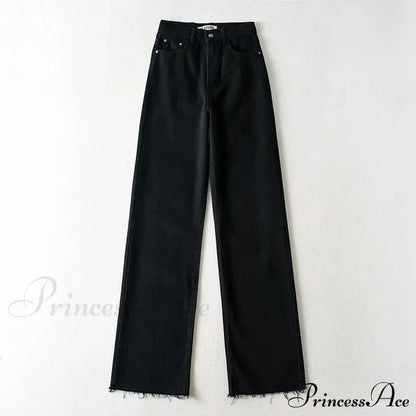 Leg Straight Denim Casual Fashion Women’s - Baggy Jeans High Waist Fit Black / Xs