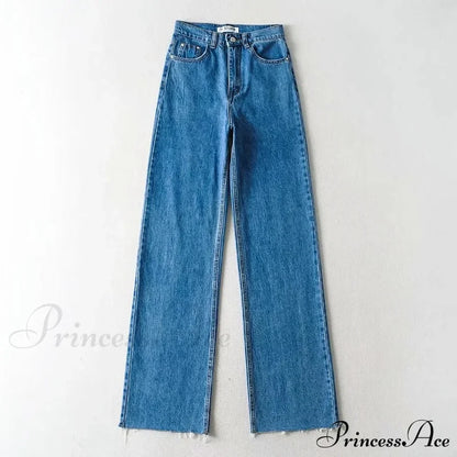 Leg Straight Denim Casual Fashion Women’s - Baggy Jeans High Waist Fit Dark Blue / Xs