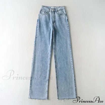 Leg Straight Denim Casual Fashion Women’s - Baggy Jeans High Waist Fit Light Blue / Xs