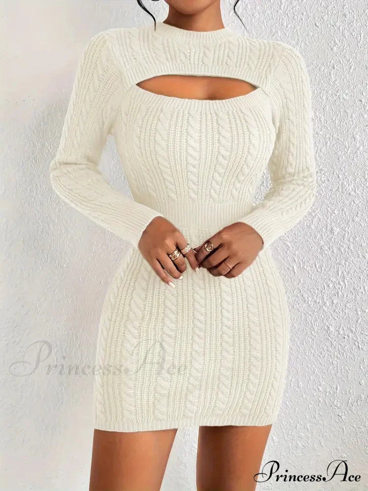 Long Sleeve Cut Out Sweater Knit Bodycon Dress S / Burgundy Bodycon Sweater Dress