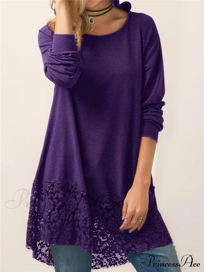 Long With Women Lace Patchwork Arm T-Shirt Hood Tops