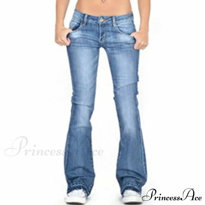 Pants Bottom Trousers Stretch Flared Jeans Bell Denim Women’s Fashion Low Rise Light Blue / Xs Cn
